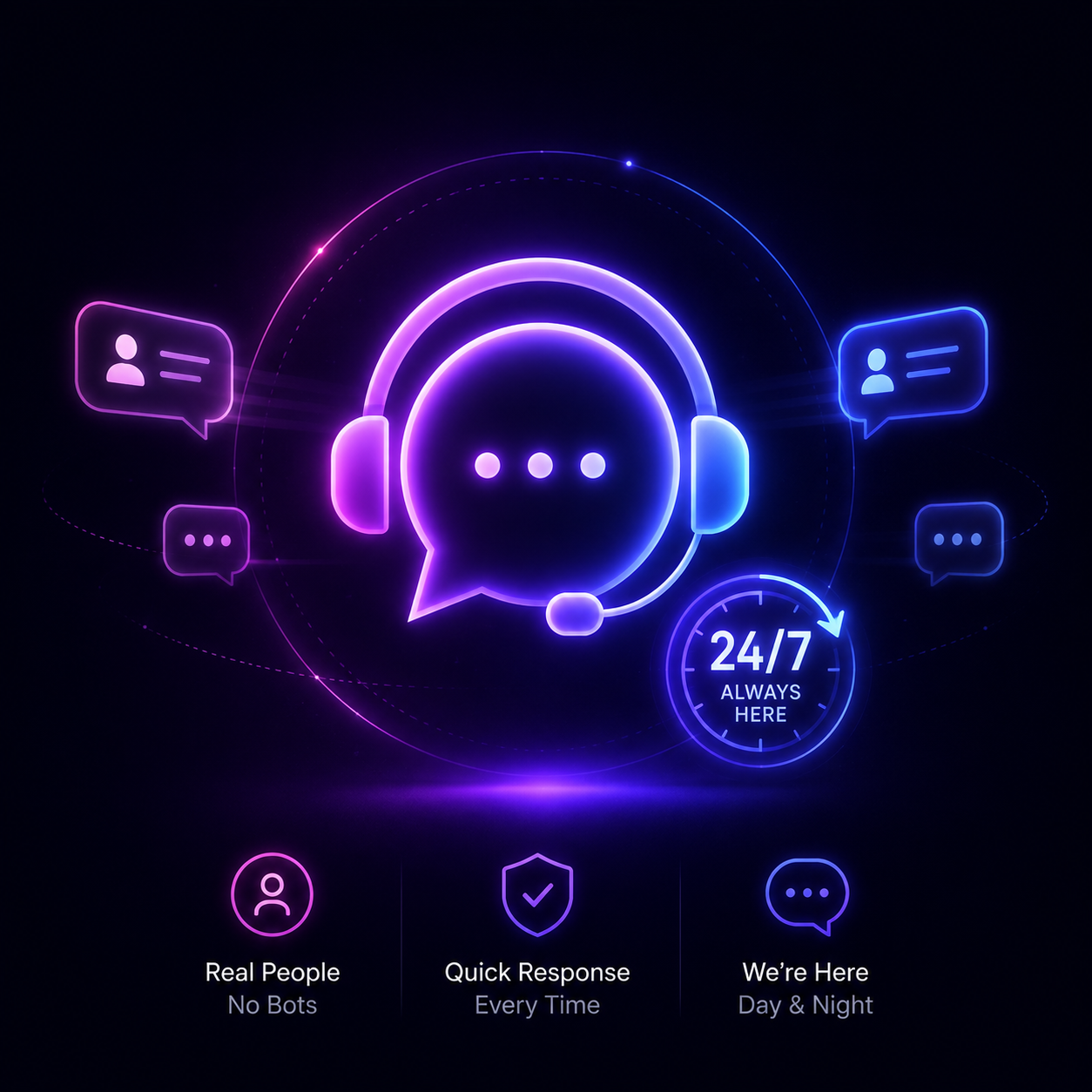 Support headset icon surrounded by chat bubbles